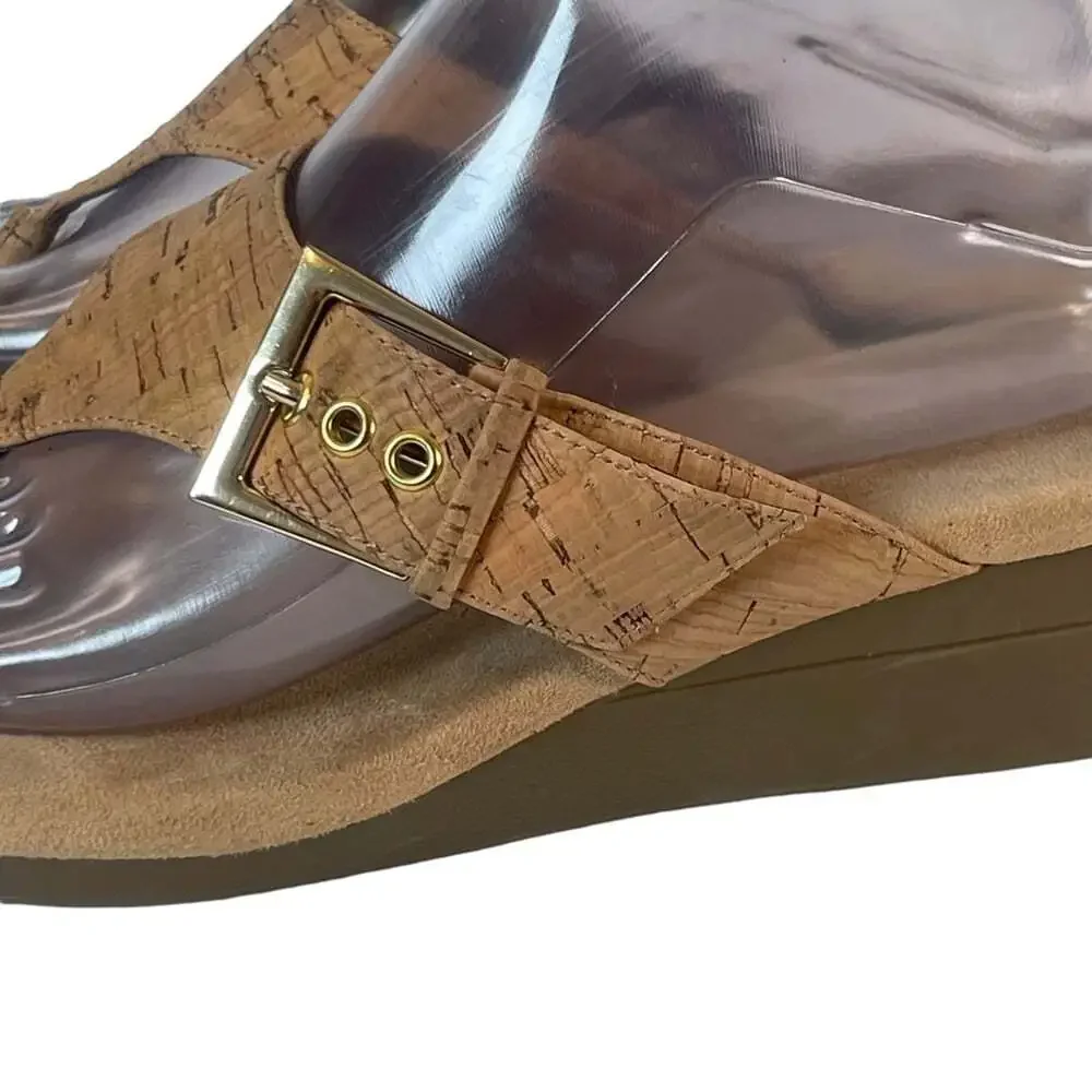 Aerosoles Tan Cork Wedge Sandals Women 10 Flower Thong Slide Comfort Summer